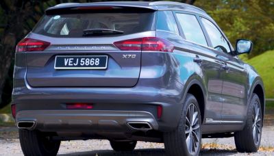 Rear view of SUV with dual exhaust and prominent taillights