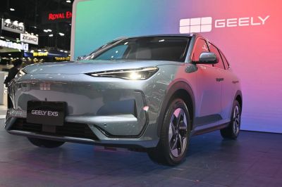 Front view with sharp LED headlights and modern alloy wheels