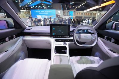 Digital dashboard and advanced steering wheel controls in modern car interior