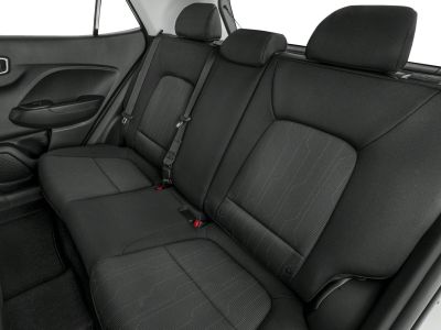 Black fabric rear seats with headrests and seat belts