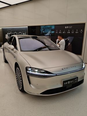 Front view with sleek LED headlights and aerodynamic smooth body.