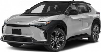 Front three-quarter view of sleek electric SUV with sharp LED headlights and a streamlined body.