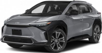 Front 3-quarter view of modern electric SUV with sleek design and distinctive headlights