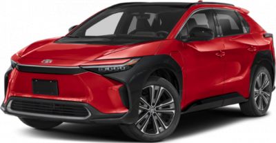 Modern LED headlights and alloy wheels on a red electric SUV