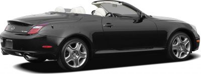 Black Lexus convertible rear-side view, silver alloy wheels, white leather seats