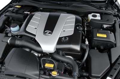 4.3L V8 VVT-i engine with Lexus emblem and engine cover