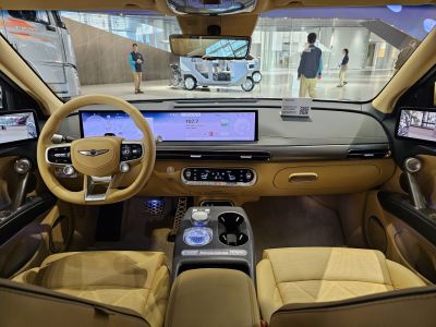 Digital instrument cluster and touchscreen control panel in luxury interior