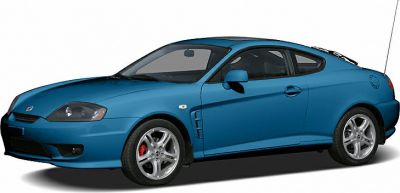 Blue sporty 2-door coupe with alloy wheels side view