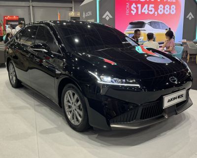 Sleek electric sedan with aerodynamic shape and LED headlights