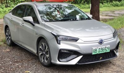 Front view featuring LED headlights and sleek aerodynamic styling