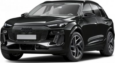 Front and side view of sleek electric SUV with LED headlights and large alloy wheels.