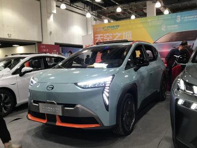 Compact electric SUV with vertical LED headlights and distinctive front design