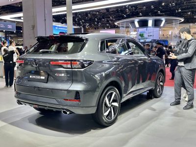 Gray SUV rear and side view with LED tail lights and dual exhaust.