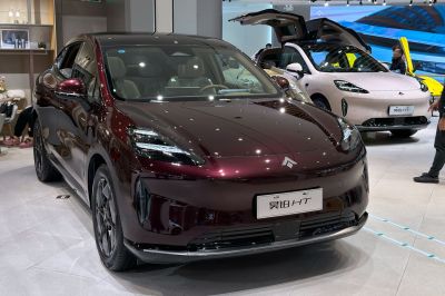 Electric SUV with sleek aerodynamic body and LED headlights
