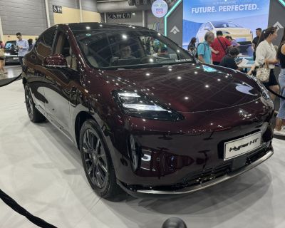 Electric SUV with sleek LED headlights and aerodynamic design