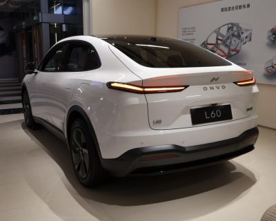 Rear profile with LED tail lights and sleek aerodynamic design
