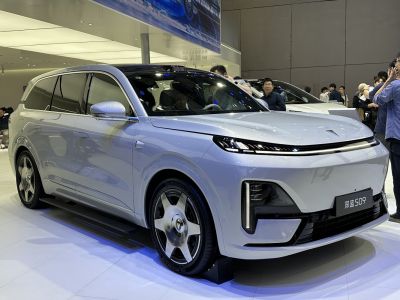 Sleek electric SUV with LED headlights and aerodynamic body