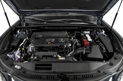 Engine bay layout with Lexus branded engine cover and components