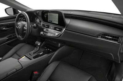 Modern black leather interior with digital dashboard and infotainment screen