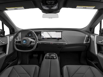 Panoramic digital dashboard and modern center console in luxury electric SUV