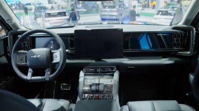 Modern digital dashboard and touchscreen center console with steering wheel controls