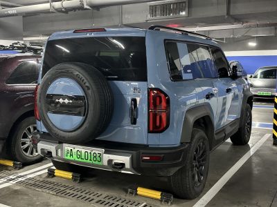 Rear view of SUV with rear-mounted spare tire and distinctive taillights
