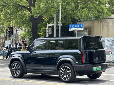 Boxy electric SUV with flared wheel arches and LED tail lights