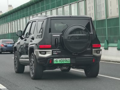 SUV rear with spare tire cover and rectangular LED taillights