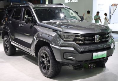 Rugged SUV front with bold grille and angular headlights