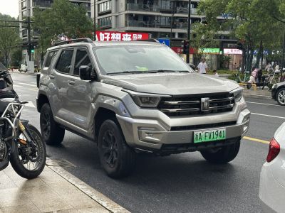 Rugged SUV front view with bold grille and angular headlights