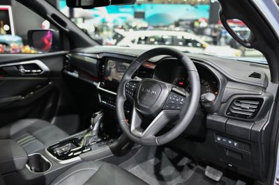 Modern steering wheel and dashboard with digital display