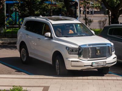 White SUV front with chrome grille, LED headlights, and sunroof