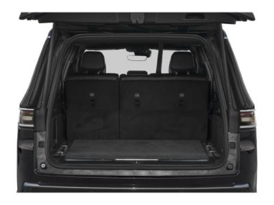 Spacious rear cargo area with split folding seats in SUV