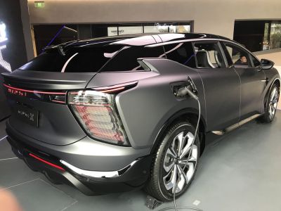 Rear view with charging port and modern taillights of an electric SUV