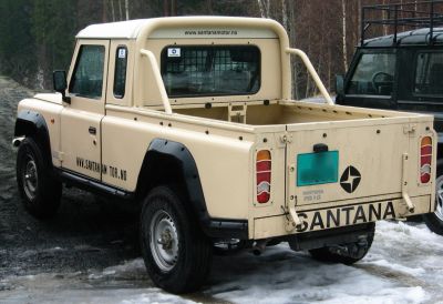 Rear side and cargo bed of rugged Santana PS-10 pick-up truck