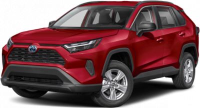 Red SUV front three-quarter view with LED headlights and black grille