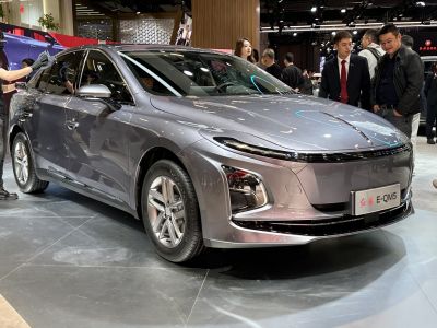 Sleek front design with slim LED headlights on electric SUV