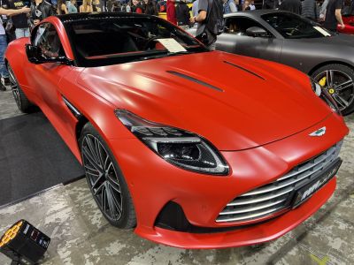 Front end with aggressive headlights and wide grille