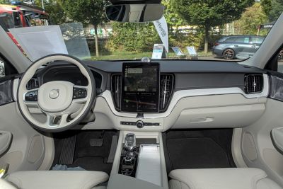 Modern interior with touchscreen and stylish steering wheel