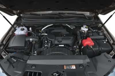 Engine bay with detailed view of components and layout
