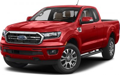 Red single cab pickup with chrome grille and alloy wheels