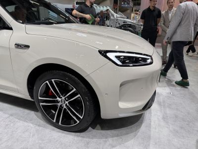 Front end with sleek headlights and stylish alloy wheels