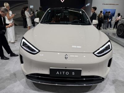 Front view with LED headlights and sleek grille