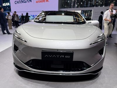 Front view with sleek LED headlights and smooth aerodynamic design