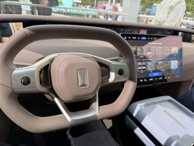 Modern steering wheel and digital touchscreen dashboard display