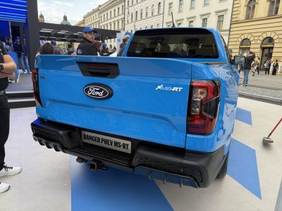 Rear tailgate and taillight design of a modern pickup truck.