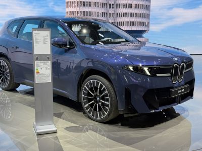 Electric SUV with distinctive front grille and stylish alloy wheels