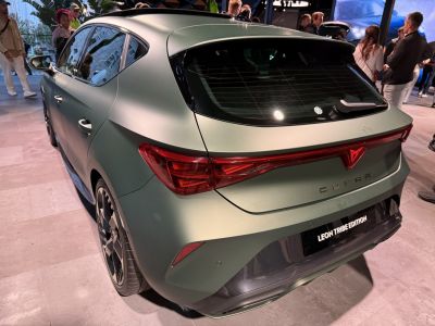 Rear view with sporty tail light design and hatchback profile