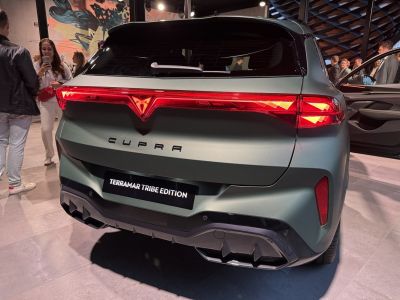 Rear view of a vehicle with LED tail lights and diffuser styling