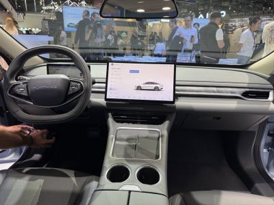 Modern car interior with digital dashboard and touchscreen display